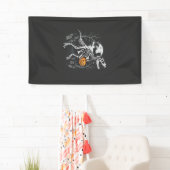 Dinosaurus Skelet Halloween Pompoen Begraafplaats Spandoek (Insitu)