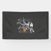 Dinosaurus Skelet Halloween Pompoen Begraafplaats Spandoek (Horizontaal)