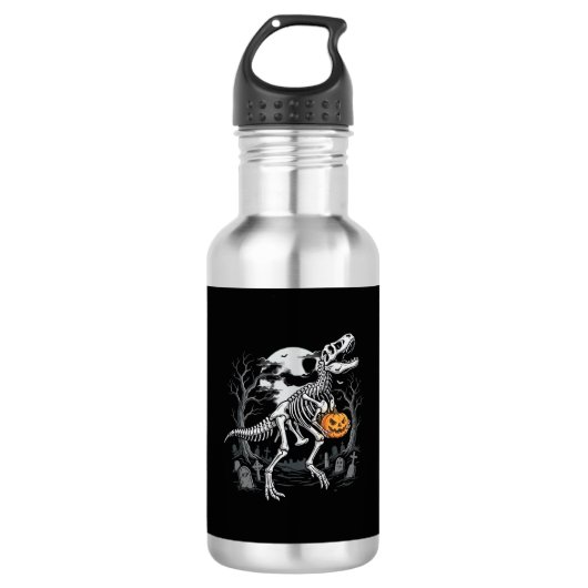 Dinosaurus Skelet Halloween Pompoen Begraafplaats  Waterfles (Voorkant)