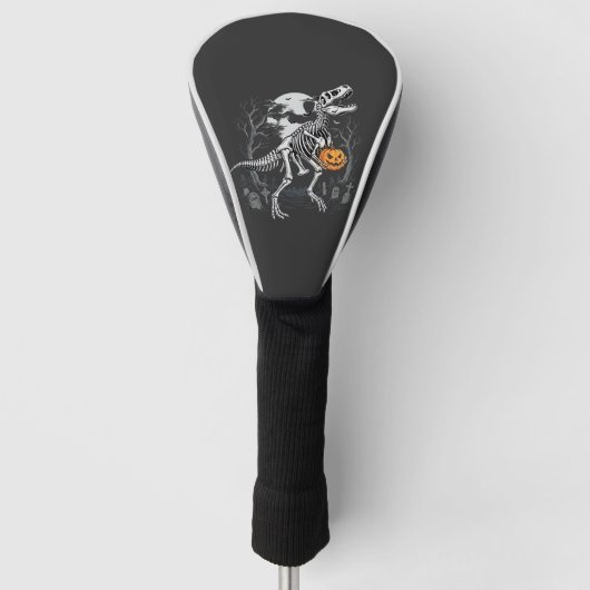 Dinosaurus Skelet Halloween Pompoen Kerkhof Desi Golfheadcover (Voorkant)