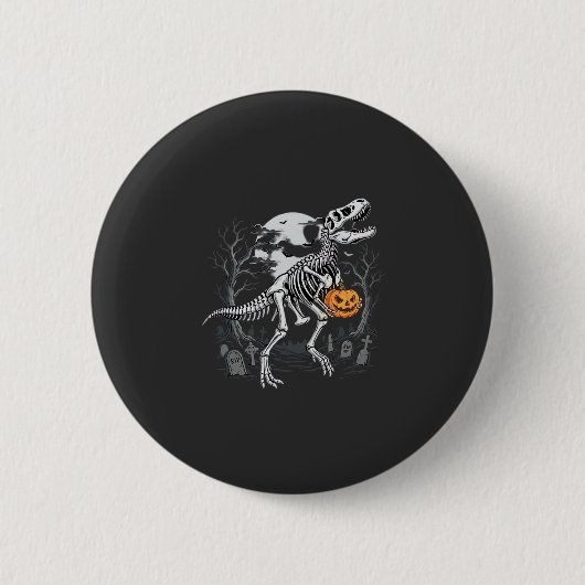Dinosaurus Skelet Halloween Pompoen Kerkhof Desi Ronde Button 5,7 Cm (Voorkant)