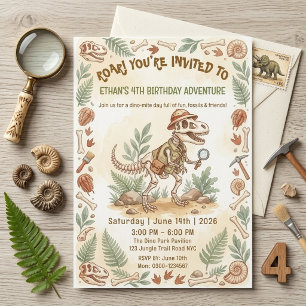 Dinosaurus Skelet Paleontoloog Jongen 4de Verjaard Kaart