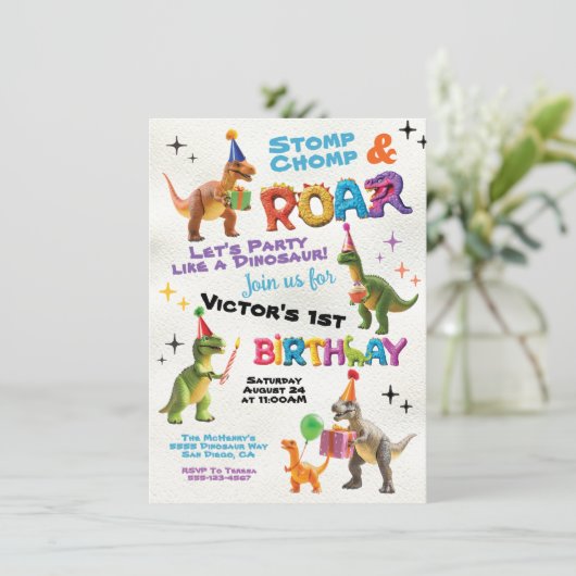 Dinosaurus Speelgoed verjaardagsfeest Kaart (Staand voorkant)