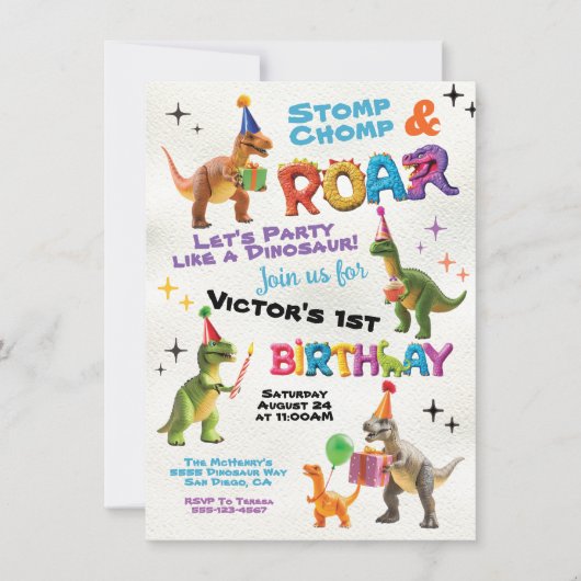 Dinosaurus Speelgoed verjaardagsfeest Kaart (Voorkant)