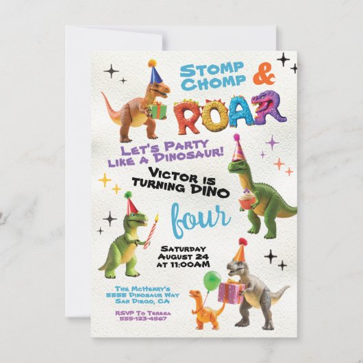 Dinosaurus Speelgoed verjaardagsfeest Kaart (Voorkant)