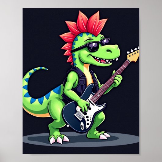 Dinosaurus speelt elektrische gitaar poster (Voorkant)