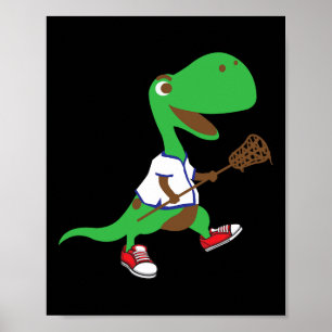 Dinosaurus speelt Lacrosse Cool Dino Teamsport Gif Poster