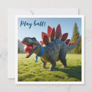 Dinosaurus spelen bal, stegosaurus verjaardag uitn kaart