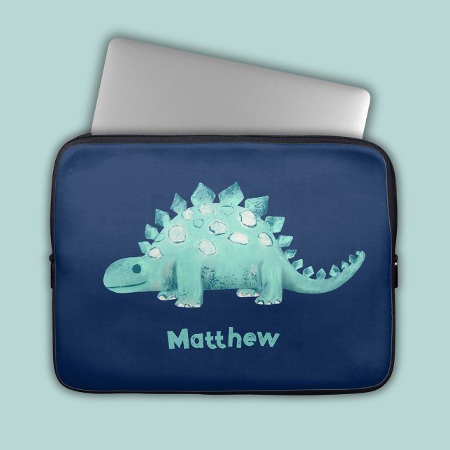 Dinosaurus Stegosaurus Patroon Laptop Sleeve (Stegosaurus dinosaur laptop sleeve with personalized name)