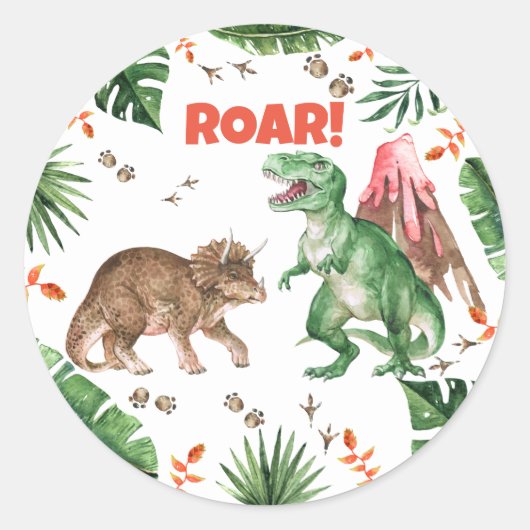 Dinosaurus Sticker Dino Thema Classic Ronde Sticke (Voorkant)