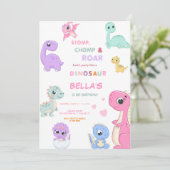 Dinosaurus Stomp Chomp Rawer Verjaardag MEISJE Par Kaart (Staand voorkant)