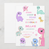 Dinosaurus Stomp Chomp Rawer Verjaardag MEISJE Par Kaart (Voorkant / Achterkant)