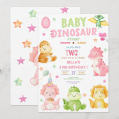 Dinosaurus Stomp Chomp Rawer Verjaardagsfeestje Me Kaart (Voorkant / Achterkant)