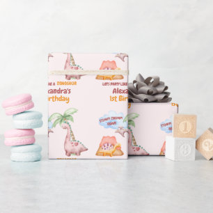 Dinosaurus Stomp Chomp Rawr 1e Verjaardag Feest Me Cadeaupapier