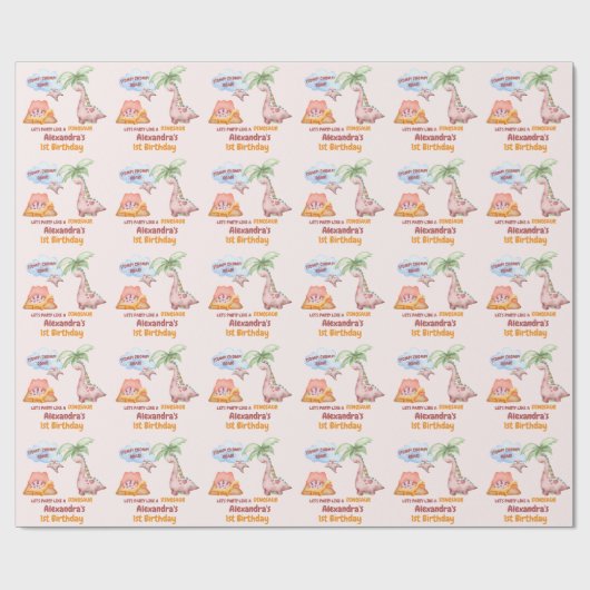 Dinosaurus Stomp Chomp Rawr 1e Verjaardag Feest Me Cadeaupapier (Vlak)