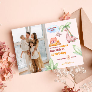 Dinosaurus Stomp Chomp Rawr 1e Verjaardag Feest Me Kaart