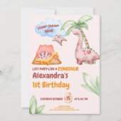 Dinosaurus Stomp Chomp Rawr 1e Verjaardag Feest Me Kaart (Voorkant)