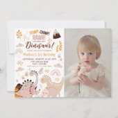 Dinosaurus Stomp Chomp Rawr 1e Verjaardag Foto Kaart (Voorkant)