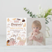 Dinosaurus Stomp Chomp Rawr 1e Verjaardag Foto Kaart (Staand voorkant)