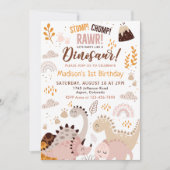 Dinosaurus Stomp Chomp Rawr 1e Verjaardagsfeest Kaart (Voorkant)