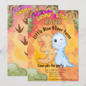 Dinosaurus Stomp Chomp Rawr 3e verjaardagsfeestje Kaart (Voorkant / Achterkant)