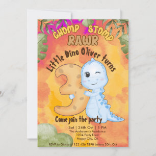 Dinosaurus Stomp Chomp Rawr 3e verjaardagsfeestje Kaart