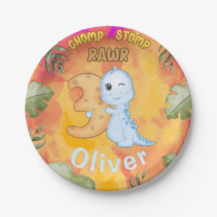 Dinosaurus Stomp Chomp Rawr 3e verjaardagsfeestje Papieren Bordje