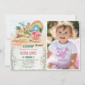 Dinosaurus Stomp Chomp Roar 2e Verjaardagsfeestfot Kaart (Voorkant)