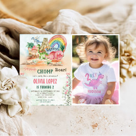 Dinosaurus Stomp Chomp Roar 2e Verjaardagsfeestfot Kaart