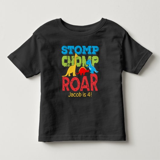 Dinosaurus Stomp Chomp Roar Verjaardag Jongen Kinder Shirts (Voorkant)