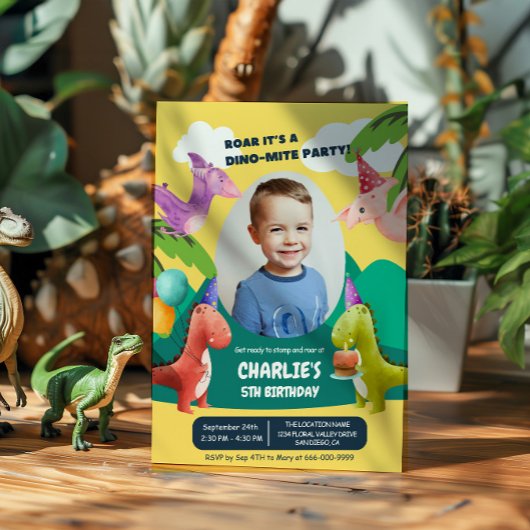 Dinosaurus Stomp Chomp Roar verjaardagsfeestje fot Kaart