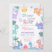 Dinosaurus Stomp, Chomp & Roar Verjaardagsuitnodig Kaart (Voorkant)