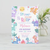 Dinosaurus Stomp, Chomp & Roar Verjaardagsuitnodig Kaart (Staand voorkant)