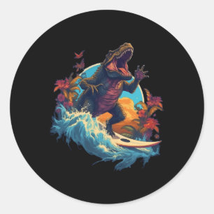 Dinosaurus Surfboard Strand Surfen Surfer Dinosaur Ronde Sticker