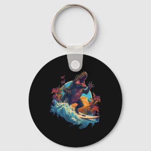 Dinosaurus Surfplank Strand Surfen Surfer Dinosaur Sleutelhanger