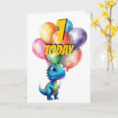 Dinosaurus t Rex 1 VANDAAG BLAUWE Verjaardagsballo Kaart (Gele Bloem)