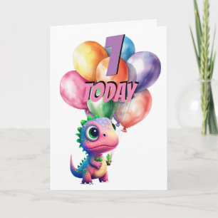 Dinosaurus t Rex 1 VANDAAG ROZE Verjaardagsballonn Kaart