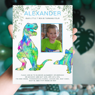 Dinosaurus T-Rex 4e Verjaardagsfeestje Budget Uitnodiging Briefkaart