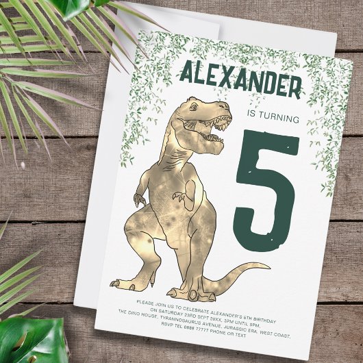 Dinosaurus T-Rex 5e verjaardagsfeestje Kaart