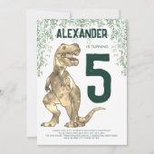 Dinosaurus T-Rex 5e verjaardagsfeestje Kaart (Voorkant)