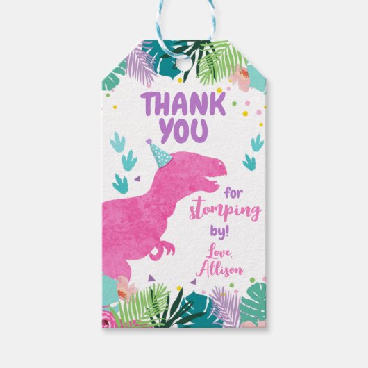 Dinosaurus T-Rex Bedankt Stomping door Meisje Verj Cadeaulabel (Voorkant)