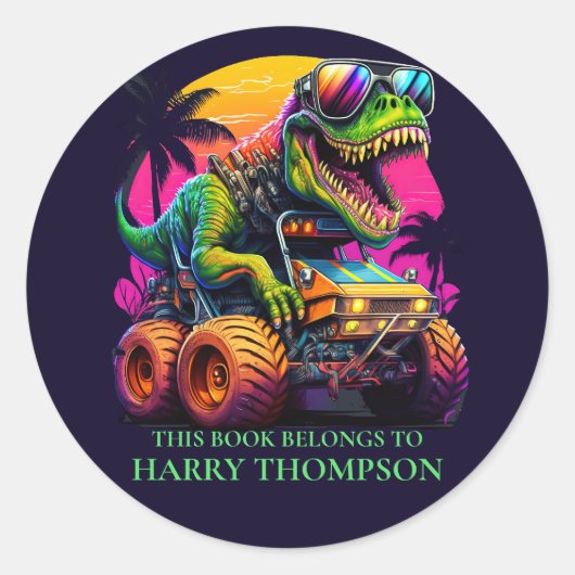 DINOSAURUS T REX BOEK RONDE STICKER (Voorkant)