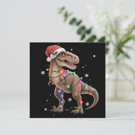 Dinosaurus T-rex Boom Kerstmis Kersthuis Dier Dino Feestdagenkaart (Staand voorkant)