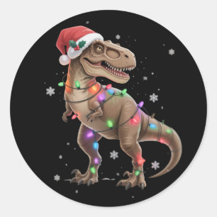 Dinosaurus T-rex Boom Kerstmis Xmas Huisdier Dino Ronde Sticker