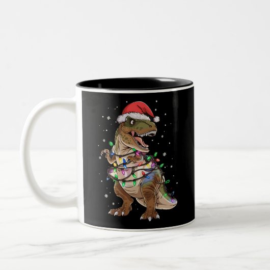 Dinosaurus T-rex Boom Kersttrui Xmas Dino Tweekleurige Koffiemok (Links)