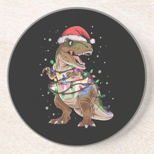 Dinosaurus T-rex Boom Kersttrui Xmas Dino Zandsteen Onderzetter (Voorkant)