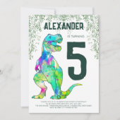 Dinosaurus T-Rex brullen 5e verjaardag feest Kaart (Voorkant)