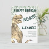 Dinosaurus T-Rex brullen 5e verjaardag feest Kaart (Staand voorkant)