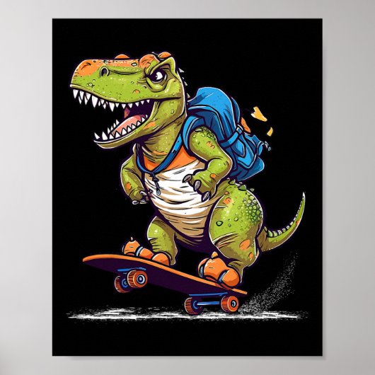 Dinosaurus T Rex Cool Skateboarden Dinosaurus Skat Poster (Voorkant)
