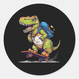 Dinosaurus T Rex Cool Skateboarden Dinosaurus Skat Ronde Sticker